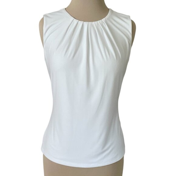 Calvin Klein Women's Pleat Neck Sleeveless Top White, Size 2 - Picture 1 of 8